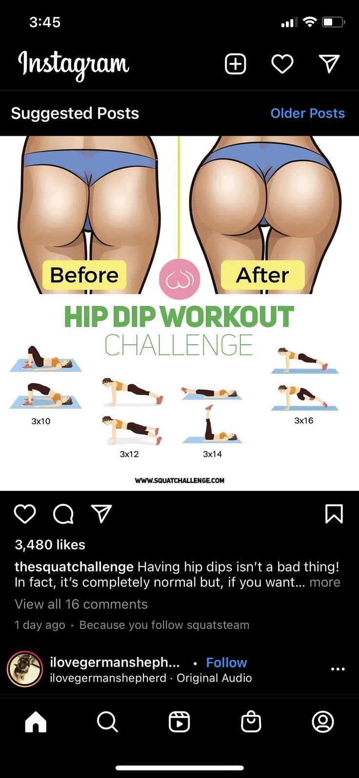 an instagram page showing the before and after hip workout challenge for women in bikinis