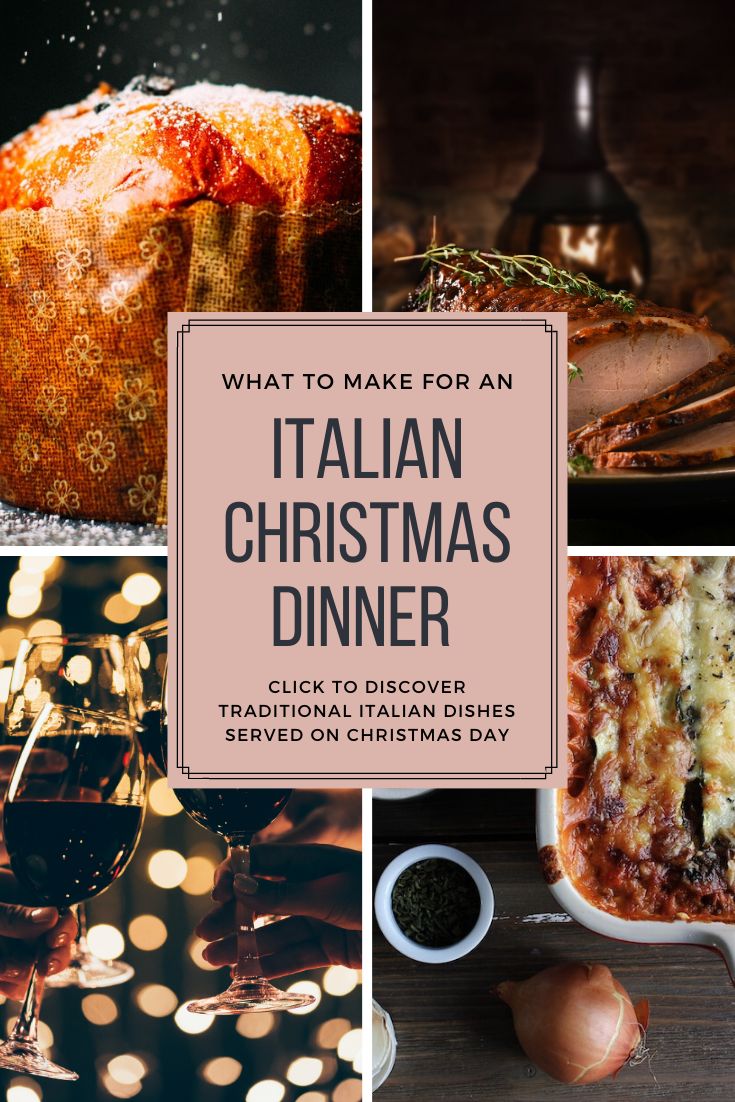 the cover of what to make for an italian christmas dinner, with images of food and wine