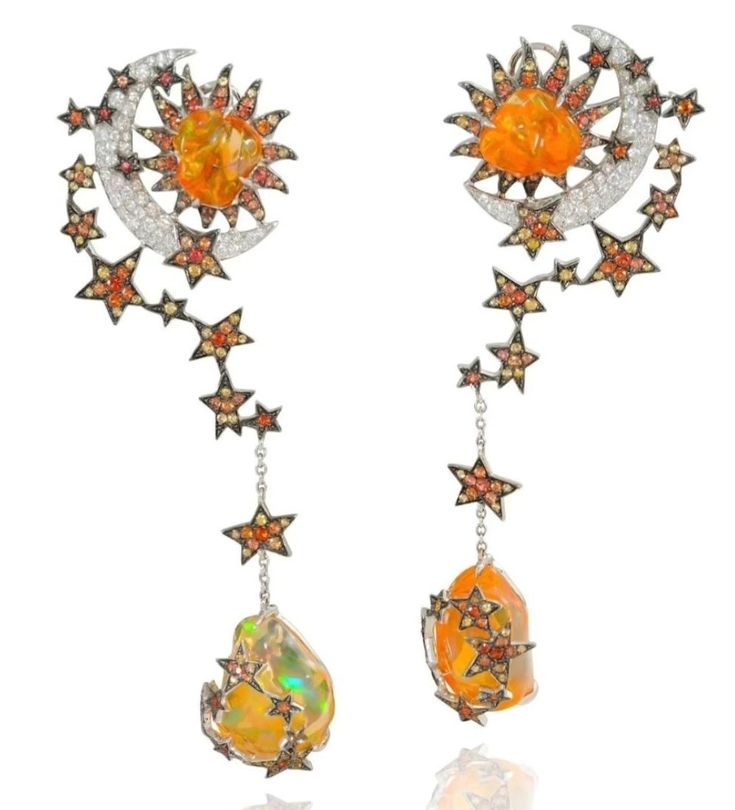 Lydia Courteille Jewelry, Lydia Courteille, Sunstone Earrings, Fire Opals, Orange Sapphire, Orange And Yellow, Sapphire Earrings, Yellow Sapphire, Character Creation