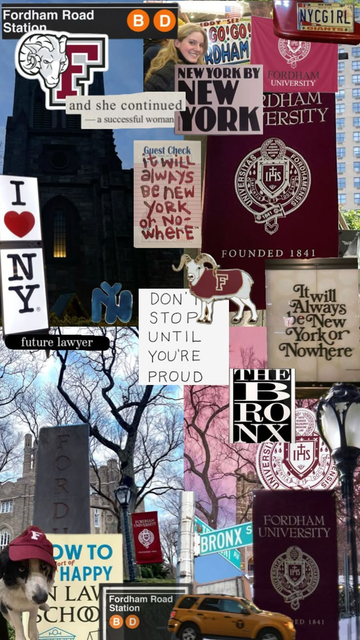 a collage of many different signs and buildings in the city, including one for new york