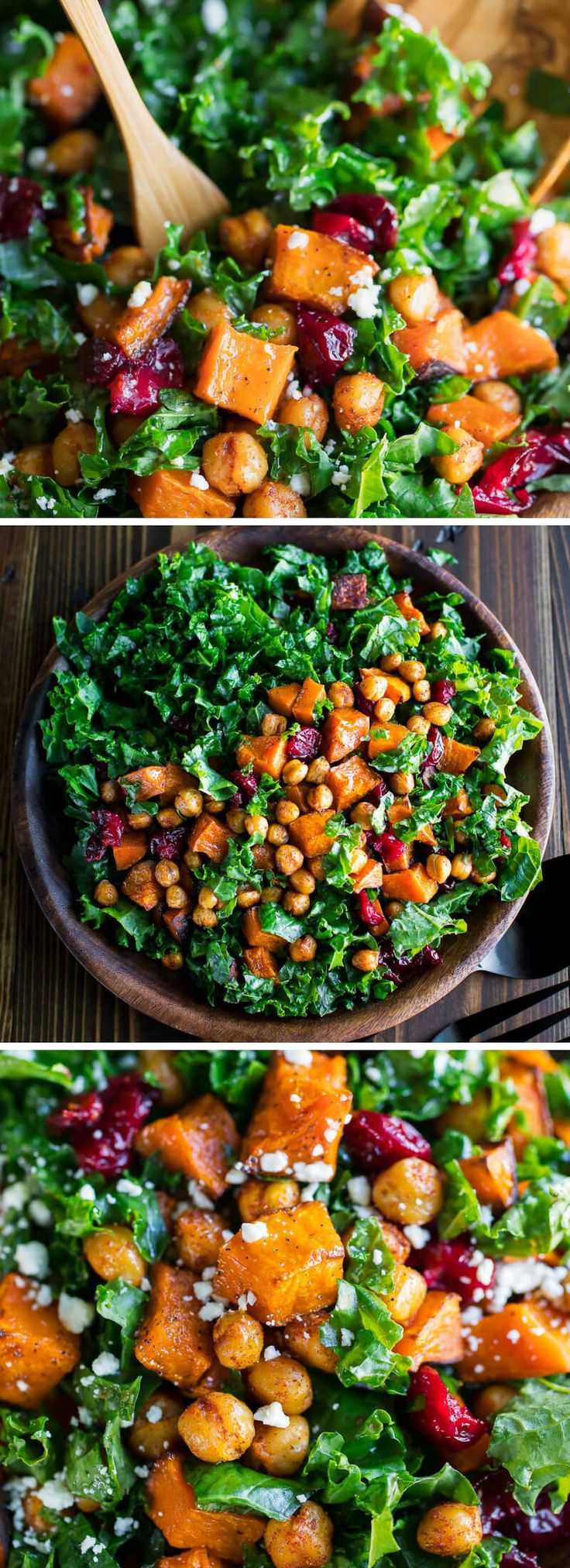 this salad is loaded with carrots, spinach and chickpeas it's ready to be eaten