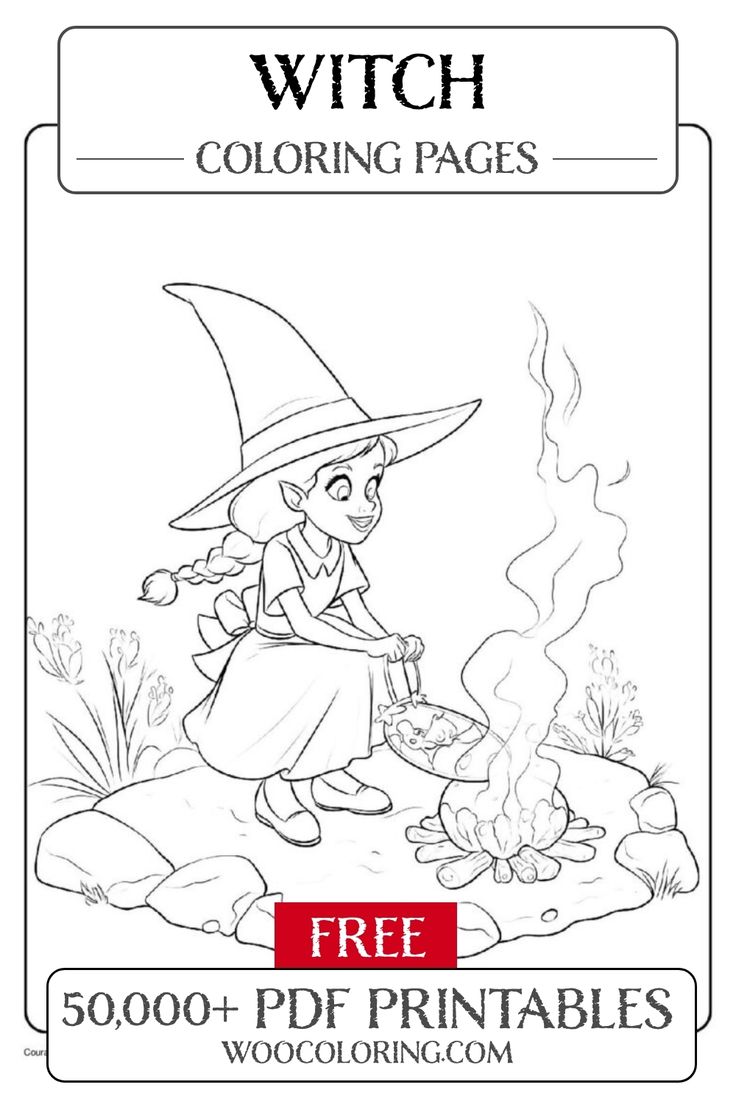 witch coloring pages for kids with free printables on the front and back page