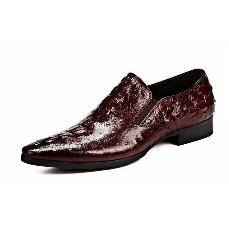 Introducing our Chic CrocLeather Pointed Toe Slip-On Dress Shoes, the epitome of sophistication and style. Crafted with meticulous attention to detail, these brogue shoes are designed to elevate your formal attire to new heights. Made with genuine cow leather lining, these shoes offer unparalleled comfort and durability. The round toe shape adds a touch of elegance, while the slip-on closure type ensures effortless wearability. The outsole material is crafted from high-quality rubber, providing excellent traction and stability on any surface. Whether you're attending a business meeting or a special occasion, these shoes will keep you steady and confident. The insole material is made from full grain leather, offering superior cushioning and support for all-day comfort. Say goodbye to tired Fitted Slip-on Oxfords For Formal Occasions, Burgundy Slip-on Leather Shoes For Business, Elegant Fitted Dress Shoes For Fall, Formal Cap Toe Dress Shoes With Red Sole, Formal Dress Shoes With Red Sole And Cap Toe, Fitted Wingtip Loafers For Galas, Elegant Slip-on Dress Shoes With Textured Sole, Burgundy Slip-on Dress Shoes For Business, Elegant Wingtip Oxfords For Fall