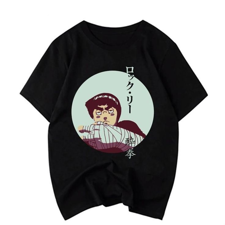 Drunk Rock Lee Shirt - Urban Shoes Black T-shirt With Anime Print For Pop Culture, Harajuku Style Cotton Shirt With Screen Print, Black Relaxed Fit Pop Culture T-shirt, Black Relaxed Fit T-shirt Pop Culture, Black Band Merch Tops With Funny Print, Black Funny Print Band Merch Tops, Black Band Merch Top With Funny Print, Black Shirt With Funny Print For Streetwear, Black Tops With Funny Print Band Merch