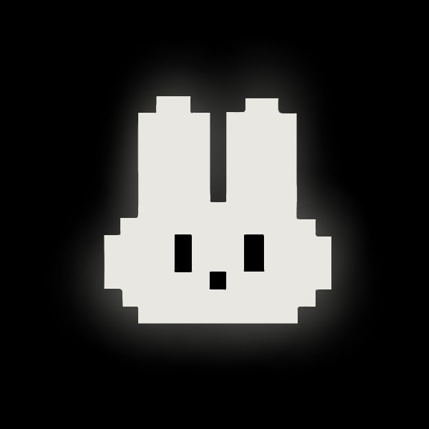 an image of a black and white rabbit pixelated in the dark with light coming from it's eyes