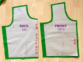 two aprons made out of white paper with green trim and the words front and back