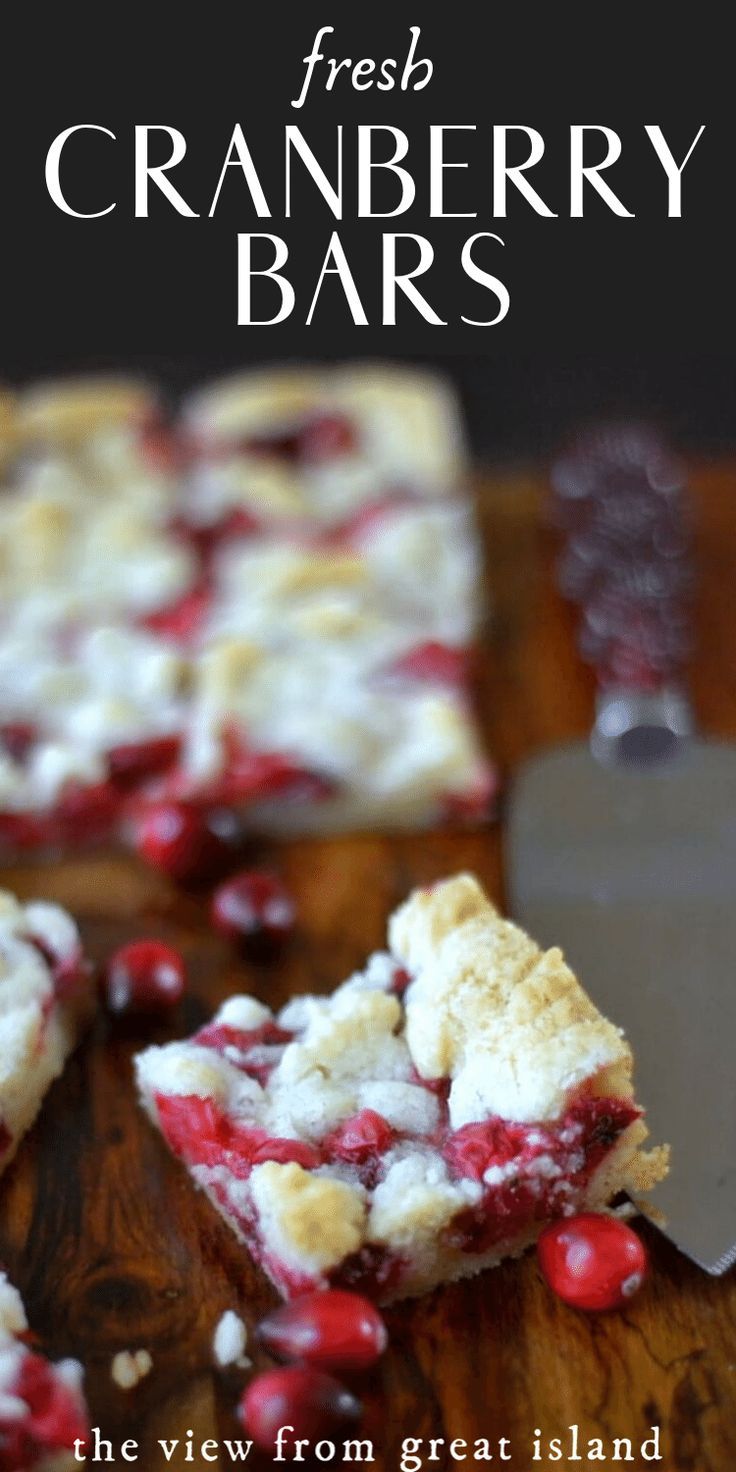 fresh cranberry bars on a wooden cutting board