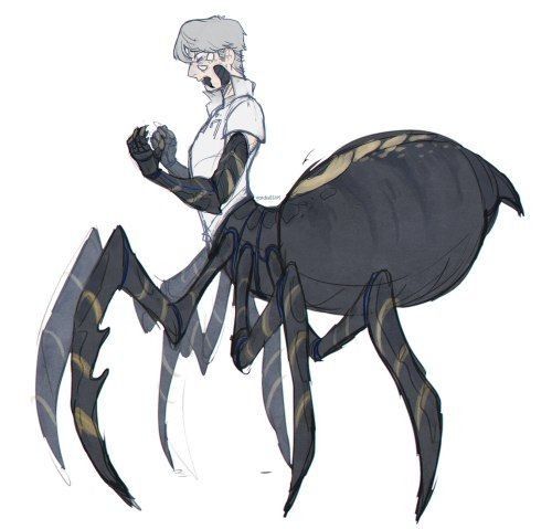 a drawing of a man riding on the back of a giant spider