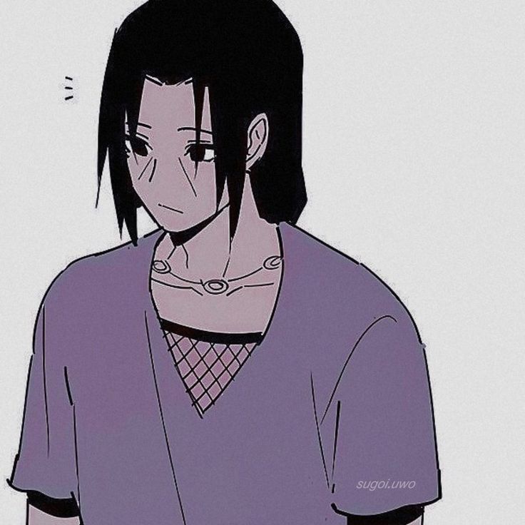 an anime character with black hair and piercings standing in front of a white background