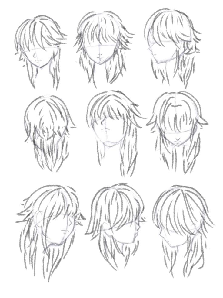 the different hairs styles for anime characters, drawn by hand in pencil on white paper