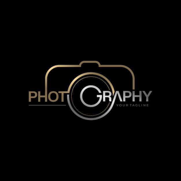 the logo for photography, which is designed to look like an old camera with a gold frame