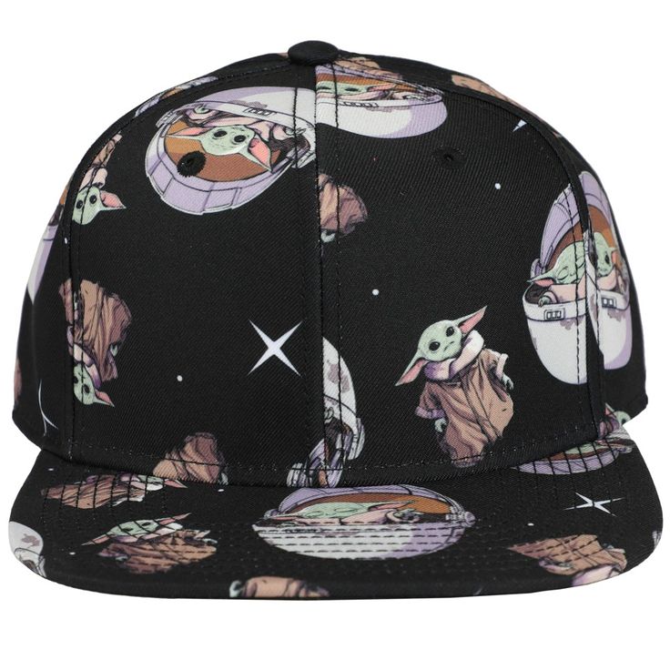 Fans of The Mandalorian will want to snatch up this limited-edition hat immediately! This super cool cap features a high-quality printed design of The Child that covers the entire hat from front to back. A bold black background makes every detail of little Grogu stand out vividly. This hat is made of durable, breathable polyester and has an adjustable snapback that makes it easy to find a comfortable, secure fit for fans of all ages. This Grogu All-over Printed Limited Edition Snapback Cap is an Star Wars Print, Star Wars Prints, Star Wars Merchandise, The Force Is Strong, Happy Friends, The Mandalorian, The Force, Bold Black, Snapback Cap