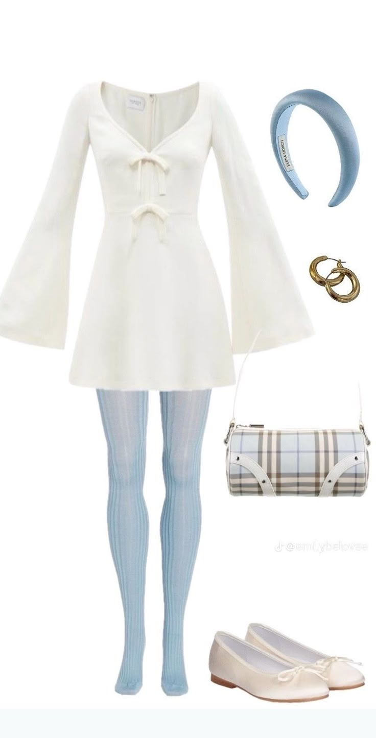 Retro White Dress, 60s Inspired Outfits, Outfits 60s, 60s Outfits, 60’s Fashion, Ethereal Style, Women's Winter Outfits, Blue Tights, Set Active