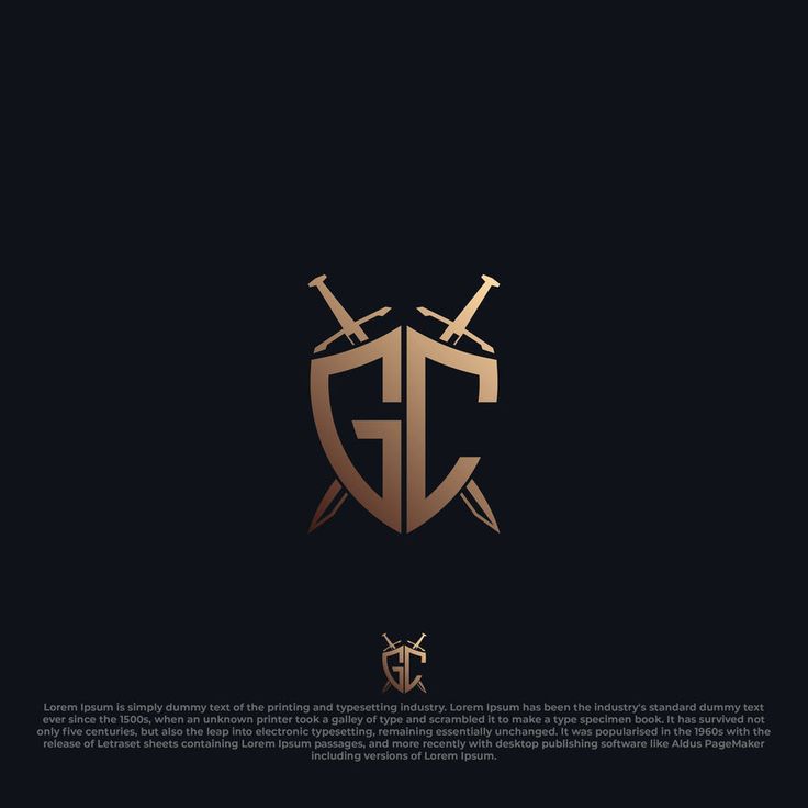 two crossed swords and shield logo on black background