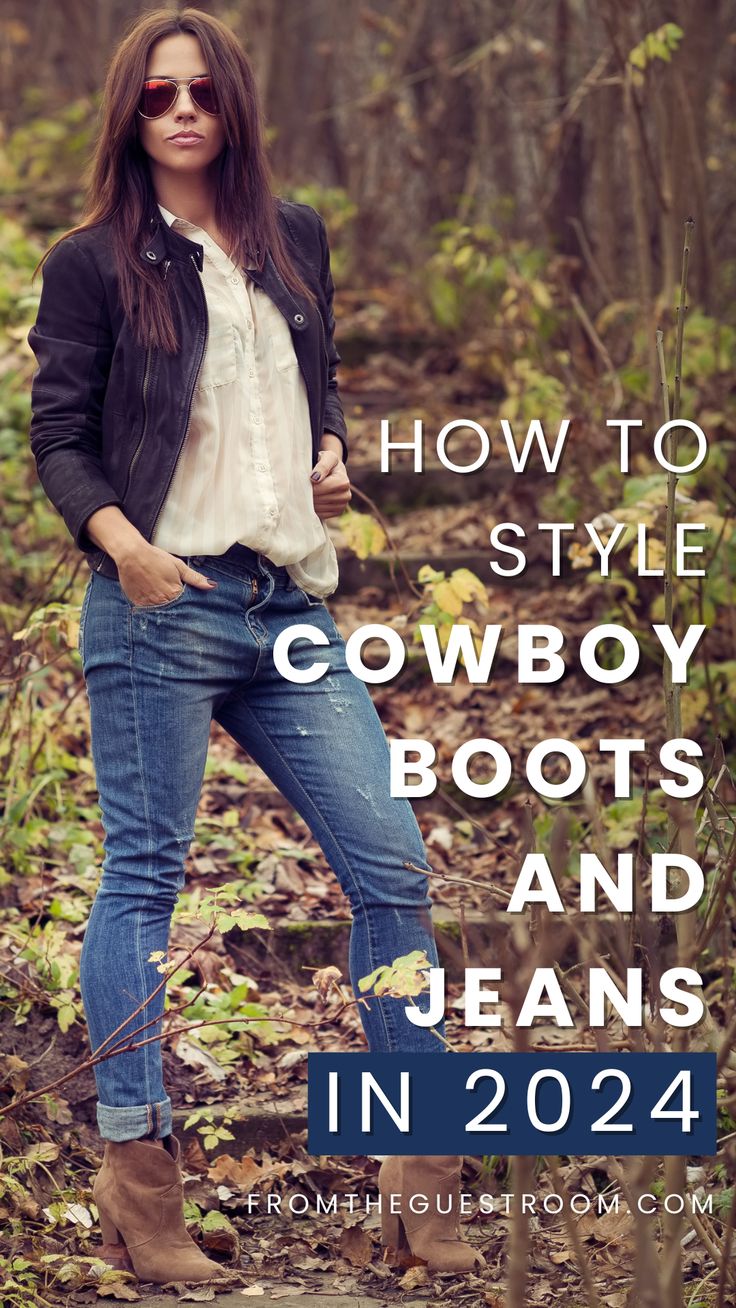 a woman wears cowboy boots with jeans, western outfits Jeans With Boots Women, Casual Jeans And Boots Outfit, Cowboy Boots Outfit Inspiration, How To Style Short Cowgirl Boots, Frye Billy Short Boots Outfit, How To Style Straight Leg Jeans With Boots, Straight Leg Jeans And Cowboy Boots, Cropped Flared Jeans With Boots, Style Cowboy Boots Women Jeans