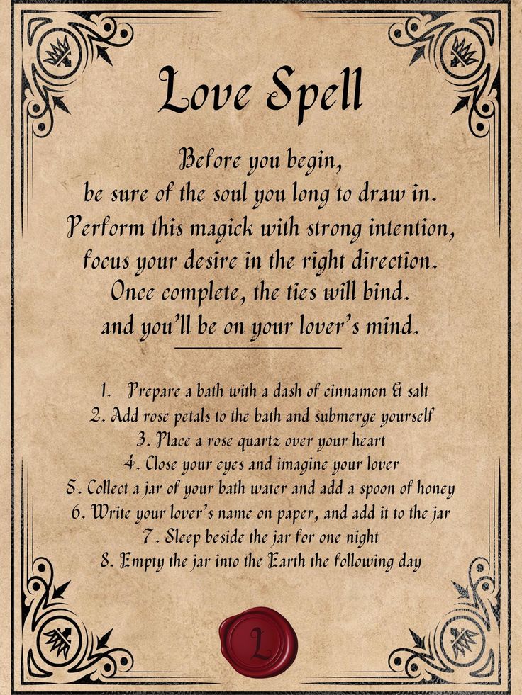 a poem written in black ink on parchment paper with the words love spell below it