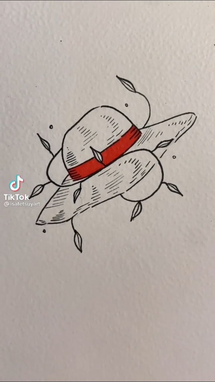 a drawing of a bird with a red ribbon on it's neck