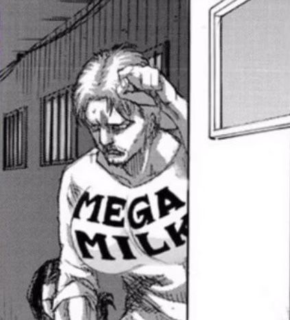 an image of a man in a t - shirt with the word mega milk on it