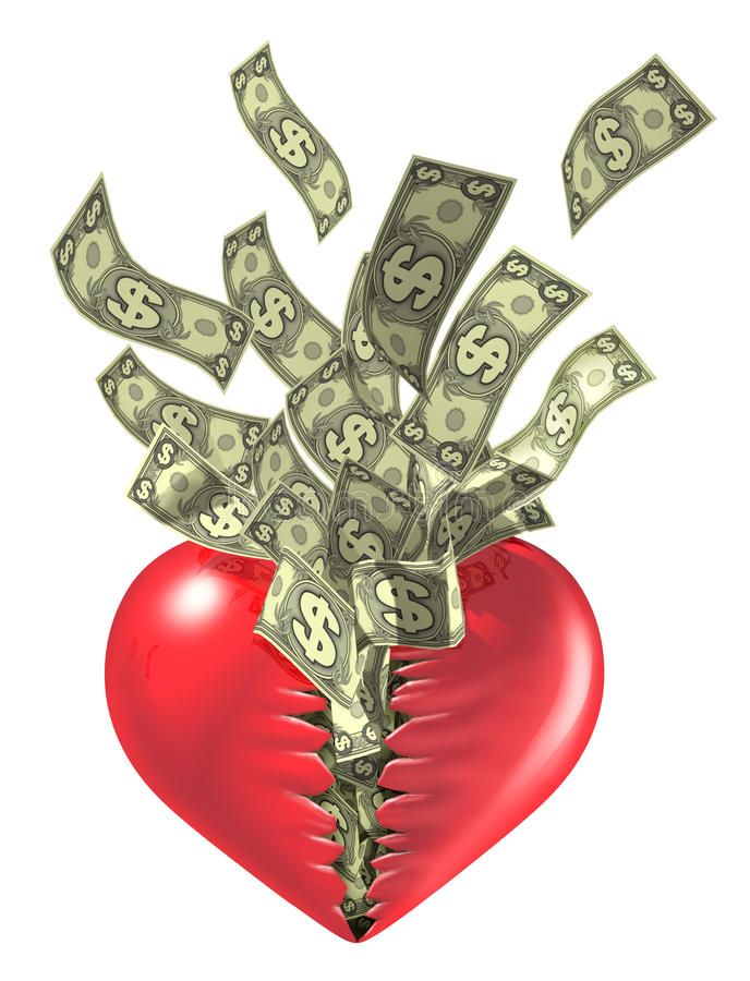 a heart with money falling out of it