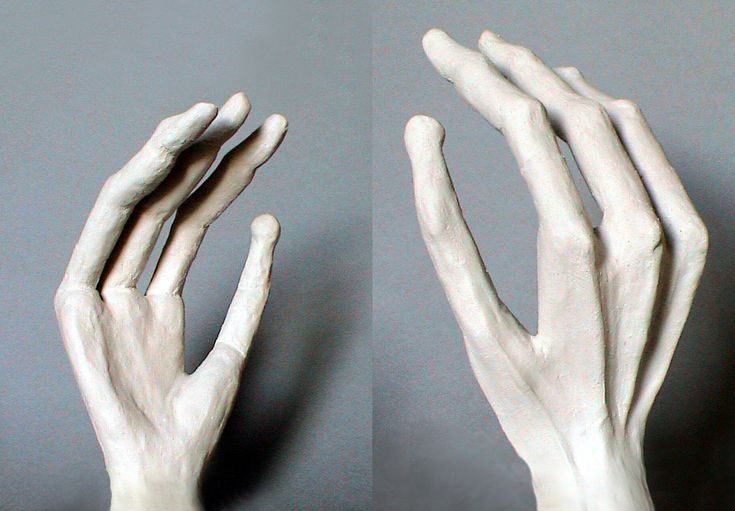 two images of hands with white paint on them