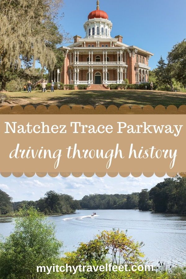 the natchez trace parkway driving through history with text overlay that reads natchez trace parkway driving through history