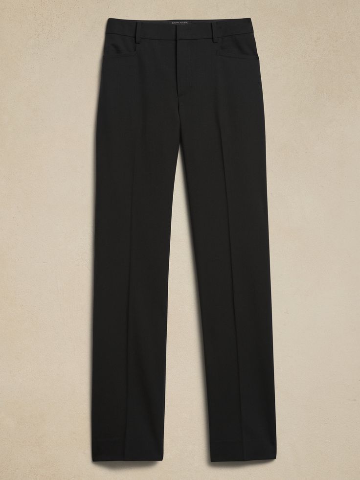 Crafted from our signature luxurious lightweight wool, this straight pant uses a bit of stretch for all-day comfort and has a longer inseam to wear with your favorite heels.  A high waist and straight leg adds length to every step.  Breathable, Wrinkle-Resistant.  High Rise Straight Fit: Slim hip and thigh, with a straight, stovepipe-style fit through the leg.   Extra long - so you can wear them with heels.  Responsible Wool Standard Certified : This global standard protects the sheep that suppl Chic Straight Silhouette Pants For Fall, Chic Wide Leg Career Pants, Elegant Pants With Pressed Crease And Straight Silhouette, Elegant Straight Silhouette Pants With Pressed Crease, Elegant Straight Pants With Pressed Crease, Elegant Business Pants With Straight Silhouette, Elegant Business Bottoms With Straight Silhouette, Elegant Straight Silhouette Business Bottoms, Elegant Straight Business Pants