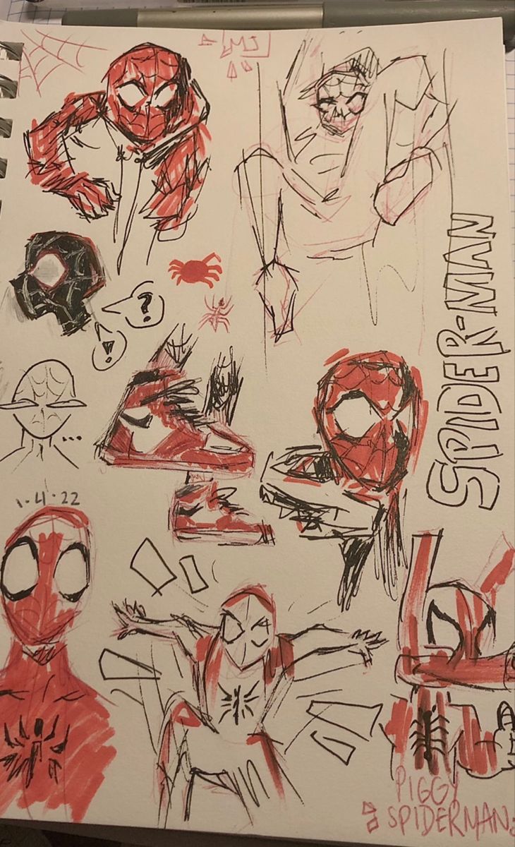 this is an image of a drawing with spider - man on it's paper