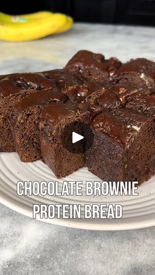 chocolate brownie protein bread on a white plate