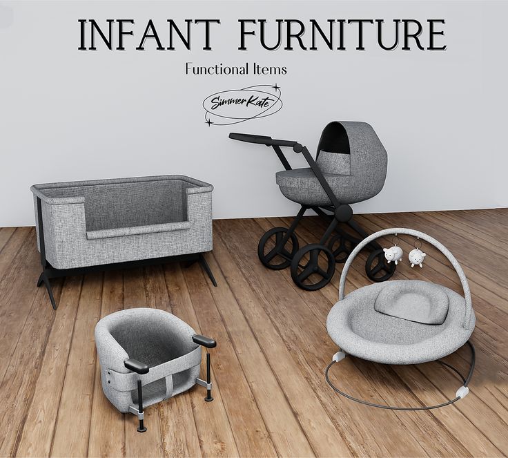 an infant's furniture set is shown on the floor