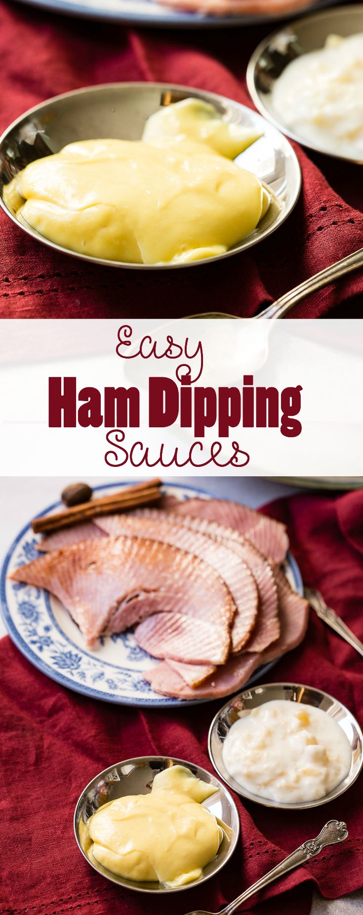 ham dipping sauces in bowls on a table