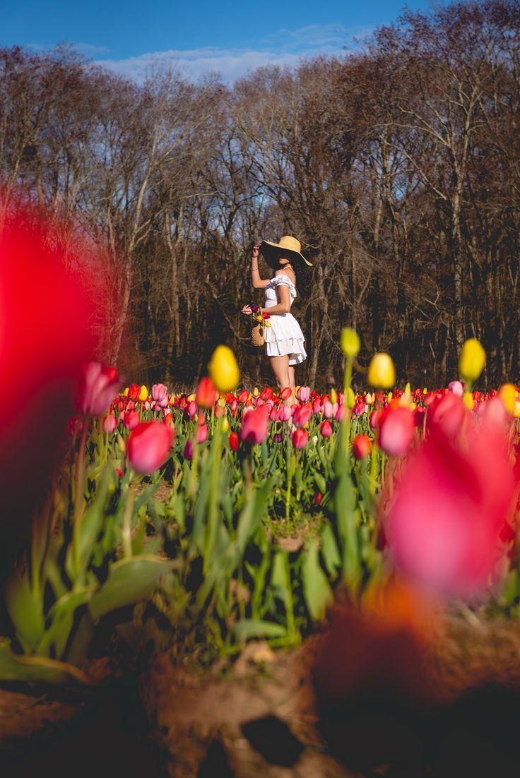 a woman standing in a field full of flowers