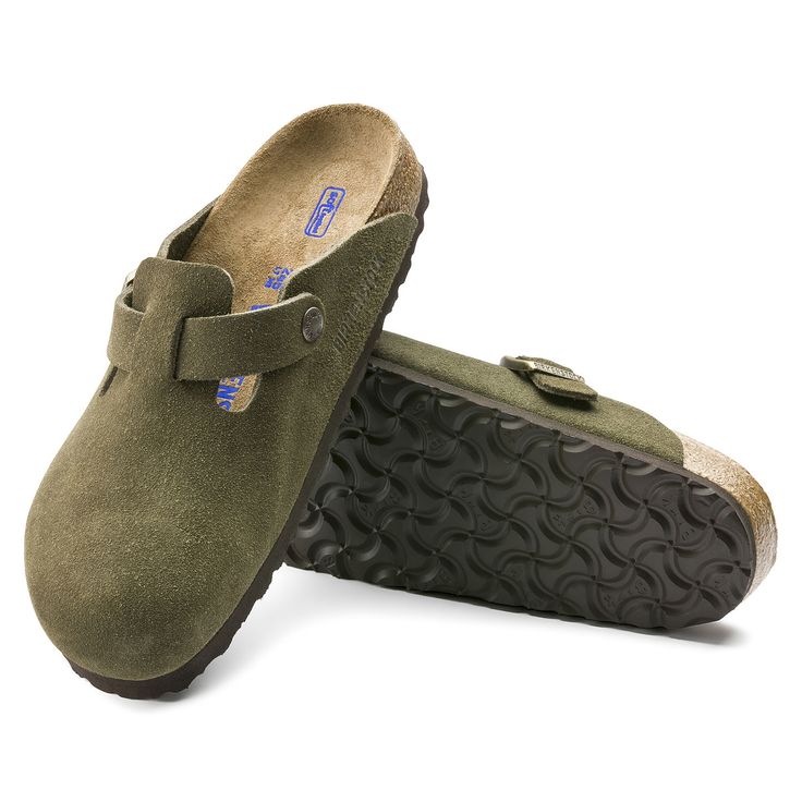 Boston Suede Leather Soft Footbed Taupe | BIRKENSTOCK Casual Suede Clogs With Leather Footbed, Casual Suede Clogs With Textured Footbed, Casual Leather Mules With Textured Footbed, Casual Suede Mules For Outdoor, Suede Closed Toe Clogs With Cushioned Footbed, Casual Clogs With Suede Lining And Round Toe, Everyday Suede Mules With Leather Footbed, Casual Suede Mules With Rubber Sole, Casual Suede Clogs For Everyday