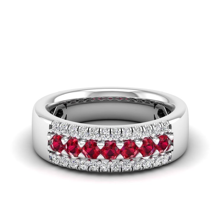 14K White Gold Promise Ruby Diamond Ring With Prong Setting, Classic Red Ruby Jewelry, Luxury Ruby Ring Channel Set For Anniversary, Red Diamond Channel Set Rings, Red Diamond Rings With Channel Set, Ruby Rings With Brilliant Cut In Diamond White, Brilliant Cut Ruby Rings In Diamond White, Classic Red Jewelry With Lab-created Ruby, Classic Red Lab-created Ruby Jewelry