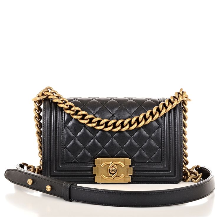 Chanel Small Boy Lambskin Bag in Pearly Black with Gold Hardware Image 2 Chanel Handbags Black, Chanel Le Boy, Small Boy, Cheap Bags, Burberry Handbags, Chanel Boy, Chanel Black, Chain Shoulder Bag, Black Cross Body Bag