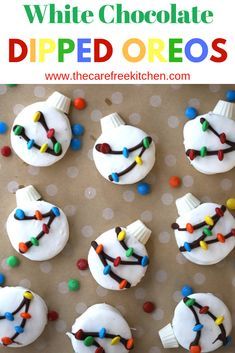 white chocolate dipped oreos with colorful candy on top