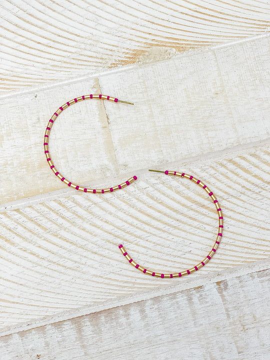 2"Hoop Lead Compliant & Nickel Free Pink Hoop Earrings With Colorful Beads, Pink Hoop Earrings For Spring, Beaded Hoop Earrings For Spring, Adjustable Pink Hoop Earrings, Spring Beaded Hoop Earrings, Gold Beads, Delicate Bracelet, Arrow Necklace, Hoop Earrings