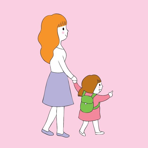 Cartoon cute mother and daughter walking... | Premium Vector #Freepik #vector #kids-walking #school-friends #preschool #kids-cartoon Mother Daighter, Mother Gif, Mother And Daughter Drawing, Hug Cartoon, Premium Vector Cartoon, Mother Pictures, School Painting, Mother Art, Cute Couple Drawings