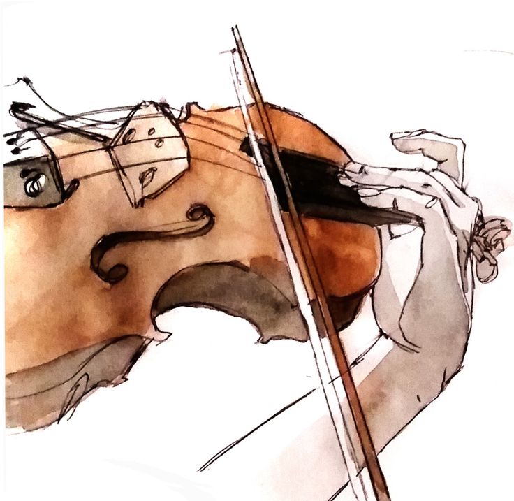 a watercolor painting of a violin being played