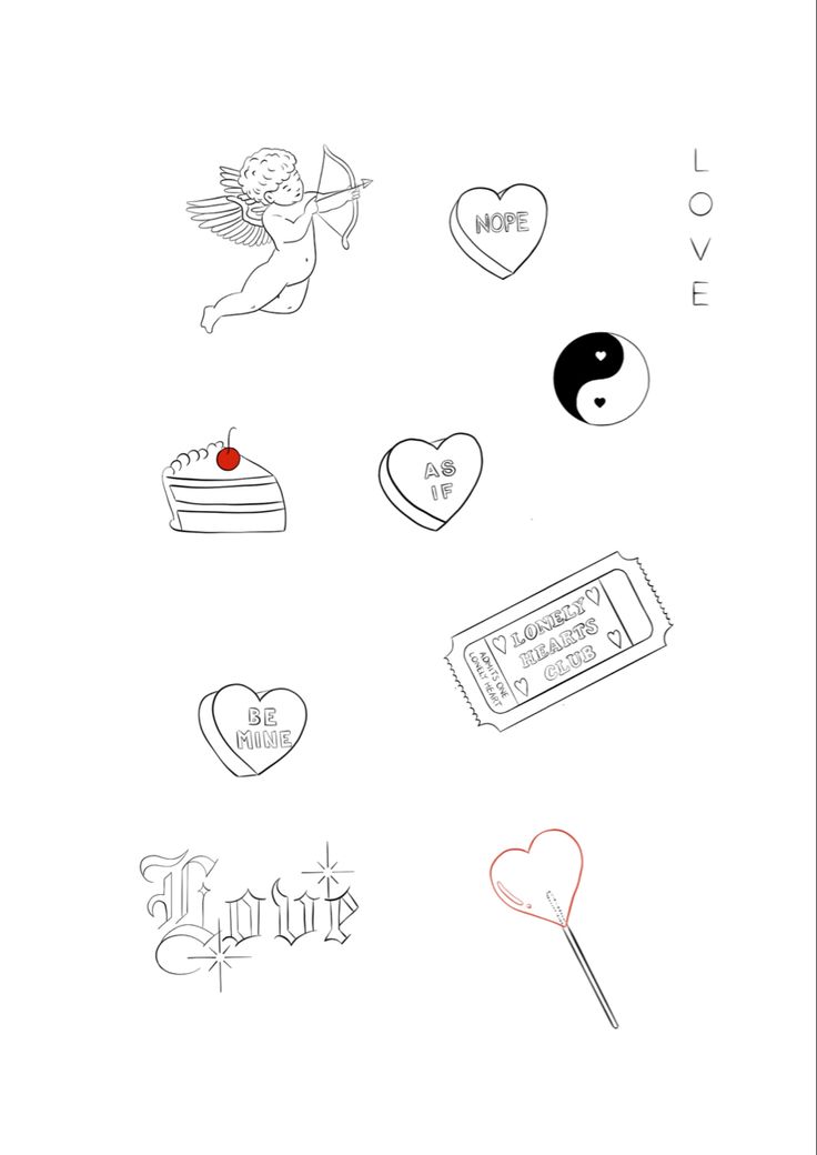 an image of valentine's day cards with hearts, cake and other things on them