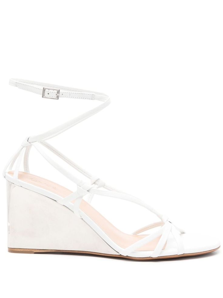 white calf leather multi-way strap design open toe branded footbed high wedge heel leather outsole buckle-fastening ankle strap This piece comes complete with a protective dust bag. Ancient Greek Mythology, Chloe Logo, Chloe Sandals, High Wedges, White Sandals, Comfortable Heels, Womens Wedges, Boots And Sneakers, Strap Design