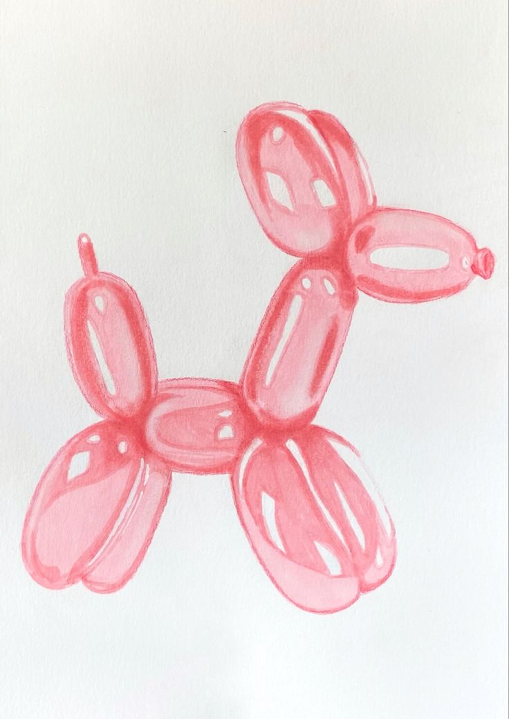 a drawing of a balloon dog on a white paper with watercolor pencils in it