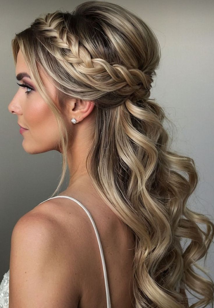 Long Hair Reception Hairstyles, Half Up Half Down Hairstyles Wedding Medium Hair, Half Up Wedding Hair Bridesmaid, Wedding Hairstyles For Maid Of Honor, Wedding Hairstyles Half Up Half Down With Braid, Bridesmaid Half Up Hairstyles, Wedding Hairstyles Half Up Half Down Braid, Boho Wedding Hairstyles For Long Hair, Bride Hairstyles Half Up Half Down Medium Length