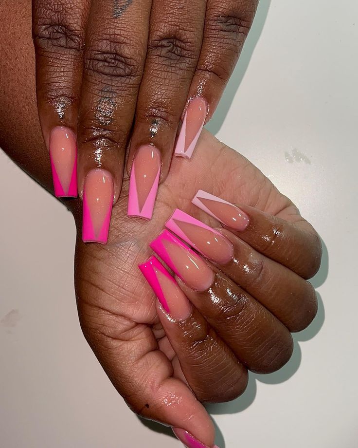 Pink Acrylic Nail Designs, Pink Tip Nails, Wow Nails, Ombre Acrylic Nails, Nails Design With Rhinestones, Colored Acrylic Nails, Summery Nails, French Acrylic Nails, Sparkly Nails