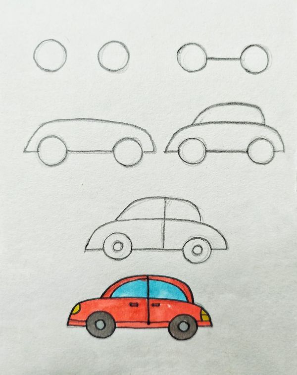 a drawing of three cars in the sky