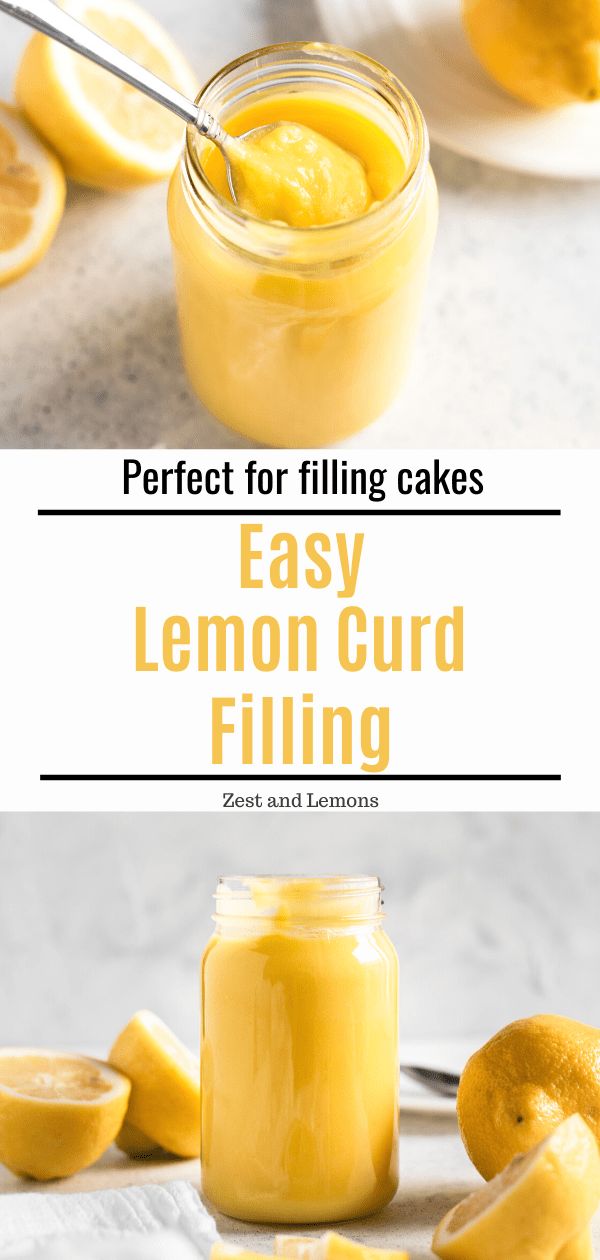 lemon curd filling in a jar with the words perfect for filling cakes