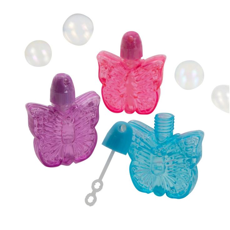 three different colored butterfly shaped soap dispensers