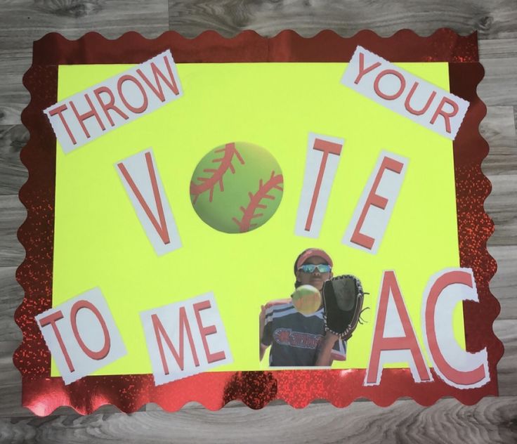 Softball inspired Stuco Poster, Residence Life Bulletin Boards, Student Council Campaign Posters, Student Council Campaign, Homecoming Posters, Posters Ideas, Campaign Slogans, Residence Life, Homecoming Queen