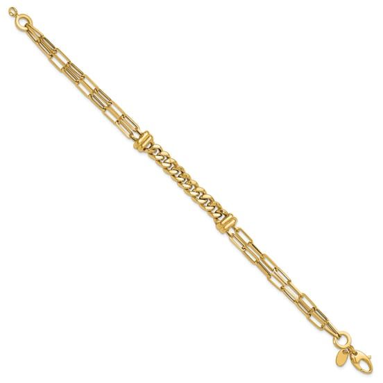 14k yellow gold polished fancy link bracelet. Measures approximately 3/16 of an inch in width and has a fancy lobster claw clasp. Modern Gold Figaro Chain Bracelet, Gold Bracelet With Extender For Formal Occasions, Formal Gold Bracelet With Extender, Formal Yellow Gold Bracelet With Extender, Formal Yellow Gold Chain Bracelet With Extender, Yellow Gold Link Bracelet With Extender, Luxury Hallmarked Yellow Gold Chain Bracelet, Yellow Gold-plated Link Bracelet, Elegant Gold-tone Chain Bracelet With Lobster Clasp