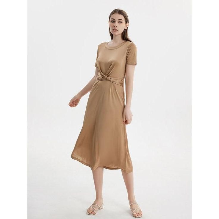 Discover Timeless Elegance Step into a world of refined style and graceful sophistication with our Elegant Silk Blend Mid-Calf Dress. Perfectly tailored for the modern woman, this dress is a harmonious blend of classic design and contemporary fashion. Whether you're attending a spring garden party, a summer evening soiree, or simply enjoying a day out, this dress promises to enhance your wardrobe with its undeniable charm and elegance. Exquisite Craftsmanship & Premium Materials Experience the l Formal A-line Viscose Midi Dress, Elegant Beige Mid-length Dress, Classic Solid Color Maxi Dress, Elegant Mid-length Maxi Dress For Spring, Elegant Solid Color Sheath Maxi Dress, Elegant Solid Sheath Maxi Dress, Elegant Short Sleeve Midi Dress For Evening, Elegant V-neck Dresses For Daywear, Elegant Sheath Maxi Dress