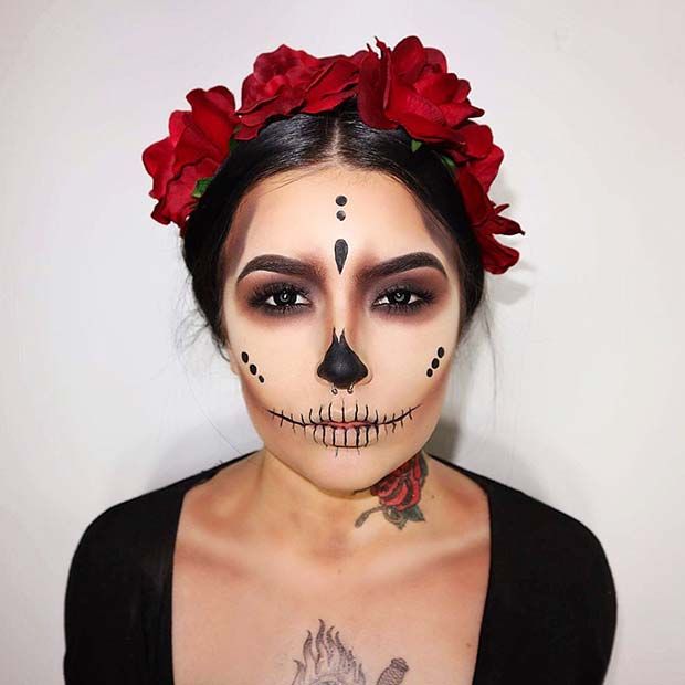 Nem Halloween Makeup, Makijaż Sugar Skull, Halloween Simples, Teknik Makeup, Halloween Makeup Sugar Skull, Halloween Makeup Clown, Halloweenský Makeup, Holloween Makeup, Cute Halloween Makeup